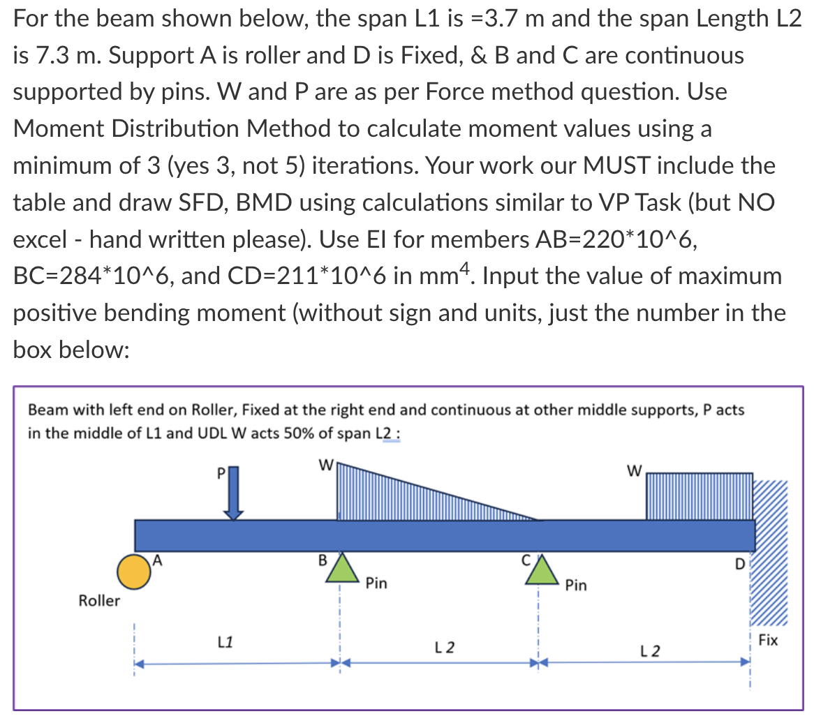 For the beam shown below, the span L 1 is = 3 . 7