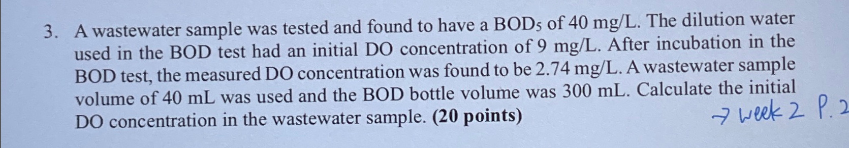 A wastewater sample was tested and found to have