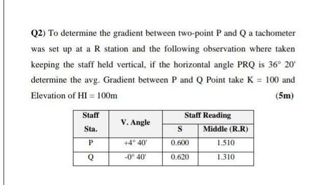 Q 2 ) To determine the gradient between two -