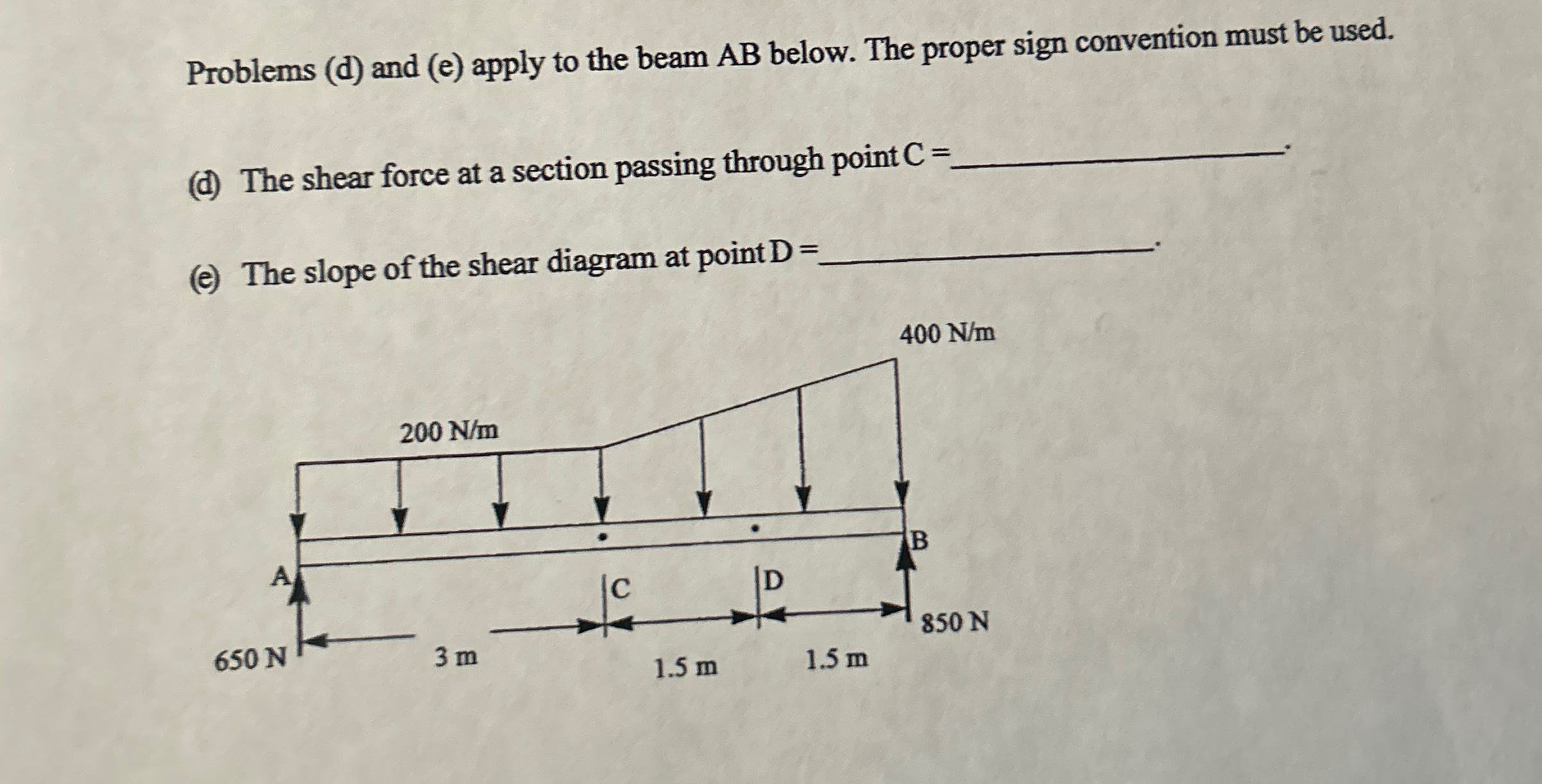 Problems ( d ) and ( e ) apply to the beam A B