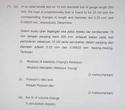 ( 1 ) . ( a ) . In an axial tensile test on 1 5