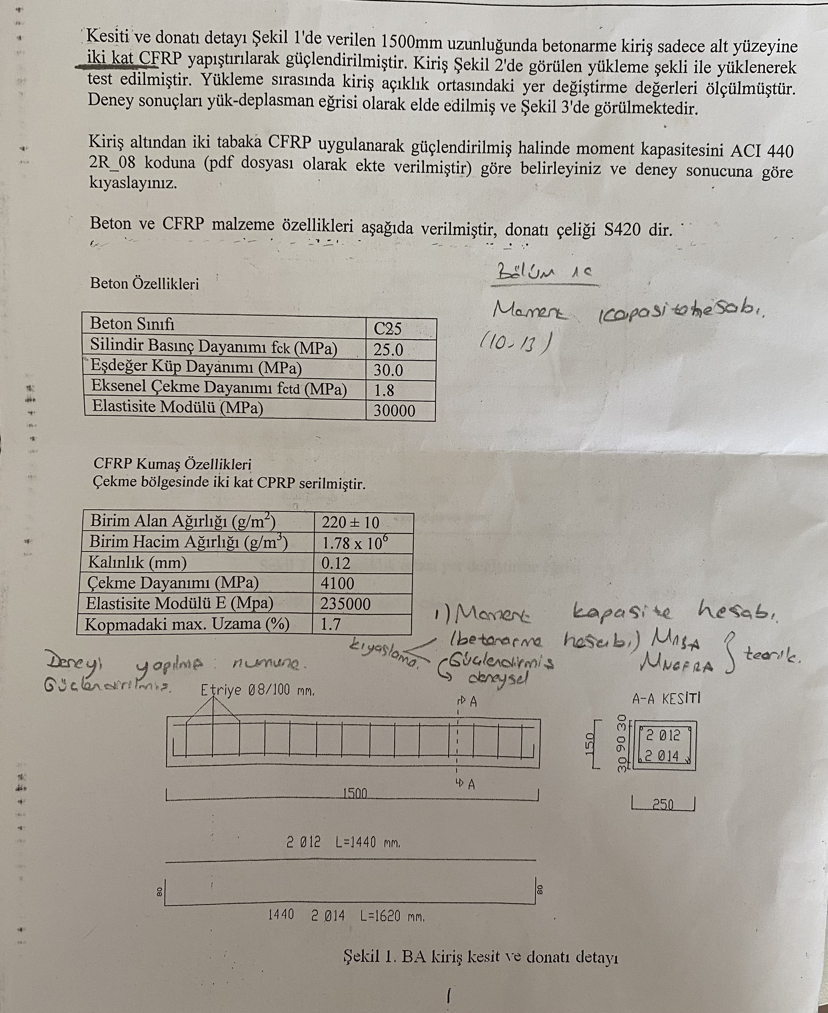 Kesiti ve donat detay ekil 1 ' de verilen 1 5 0 0