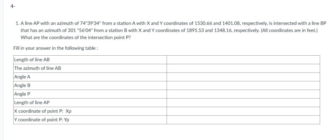 4 - A line AP with an azimuth of 7 4 ' ' 3 9 ' 3