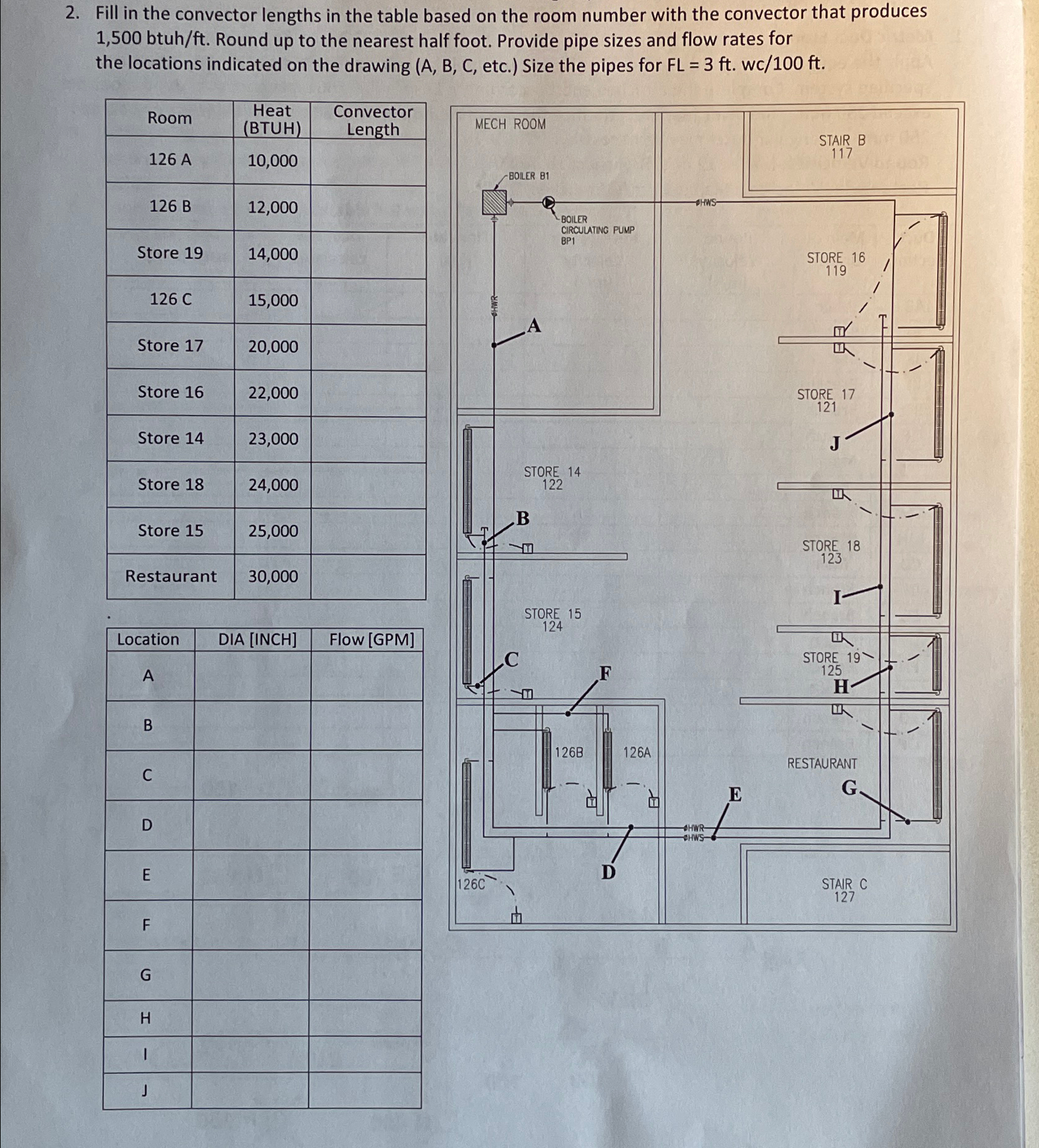 Fill in the convector lengths in the table based