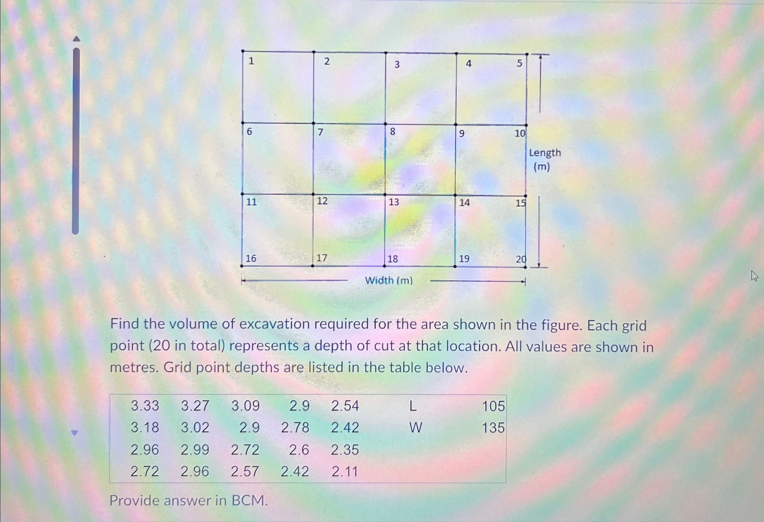 Find the volume of excavation required for the