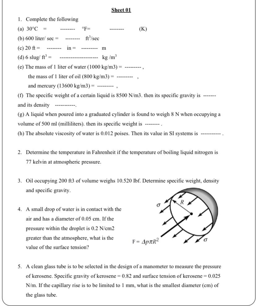 Sheet 0 1 Complete the following ( a ) 3 0 C = F
