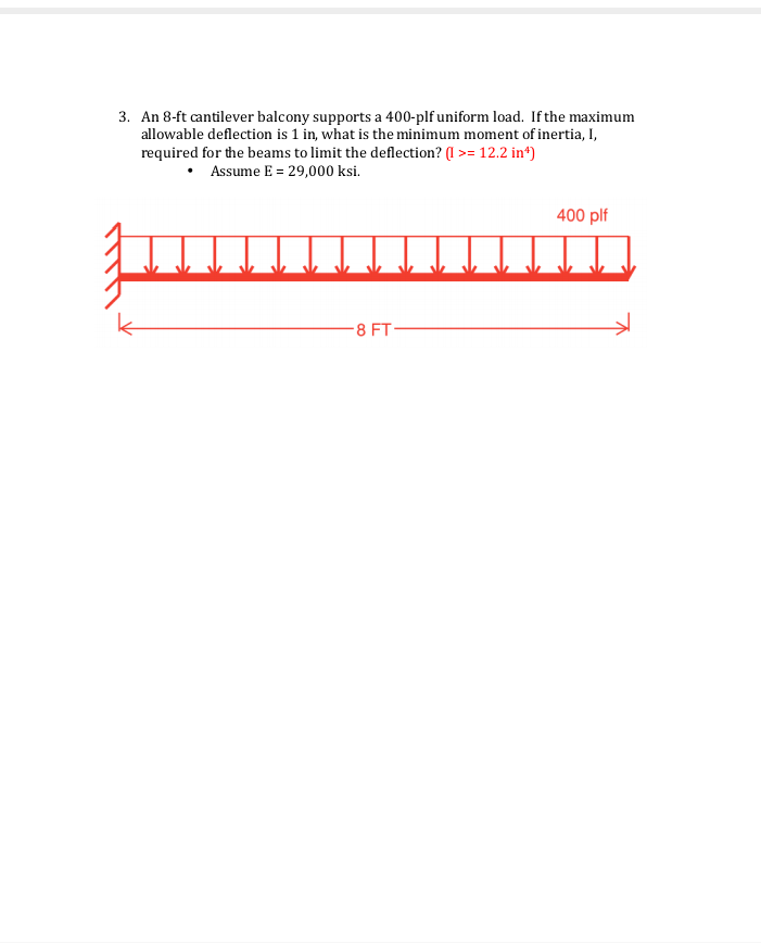 An 8 - ft cantilever balcony supports a 4 0 0 -