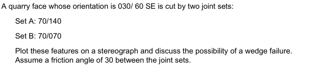 A quarry face whose orientation is 0 3 0 6 0 S E