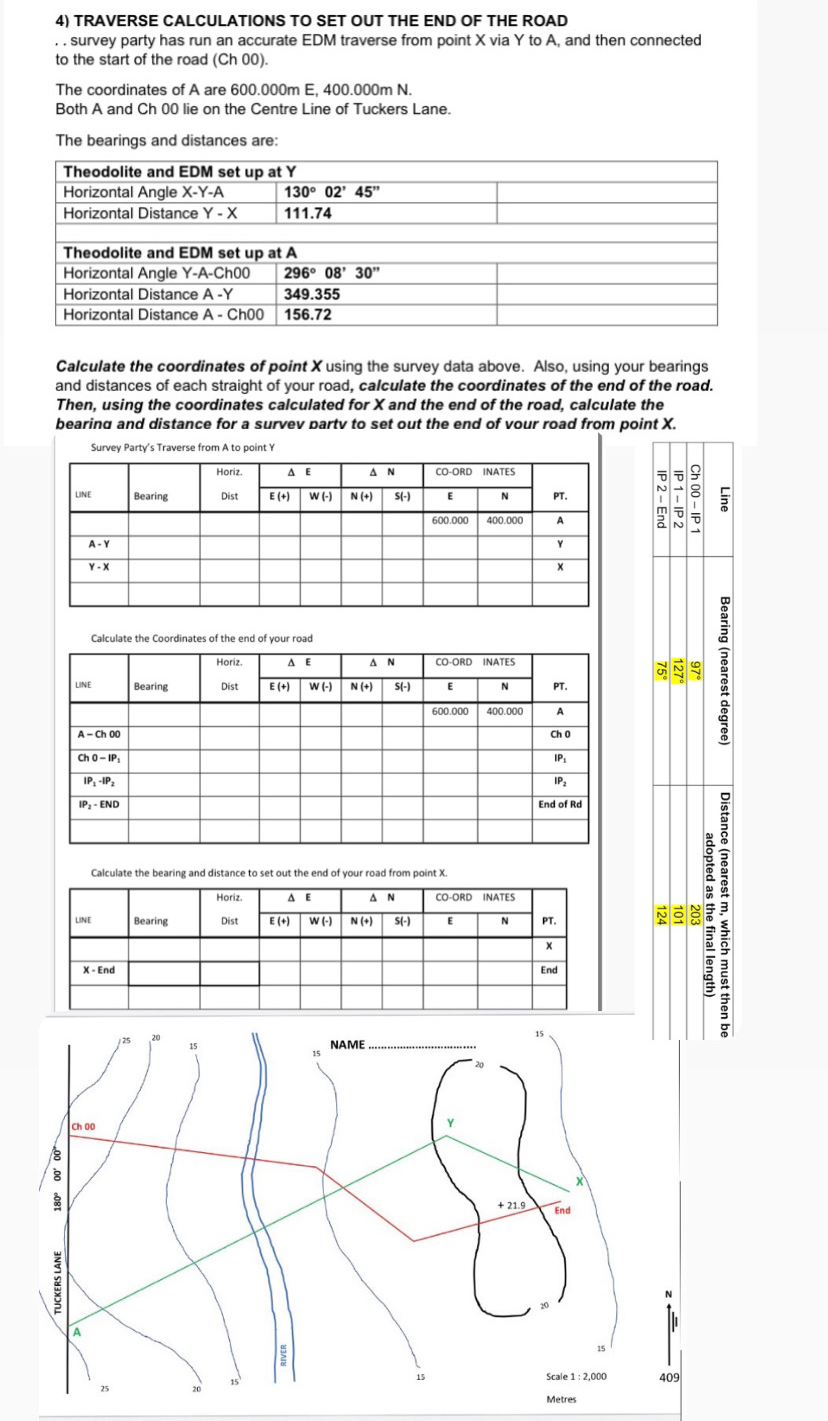 TRAVERSE CALCULATIONS TO SET OUT THE END OF THE