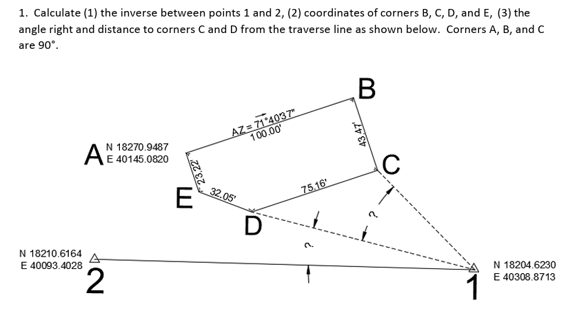 Calculate ( 1 ) the inverse between points 1 and