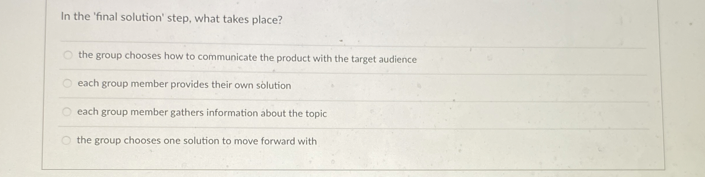 In the 'final solution' step, what takes place?
