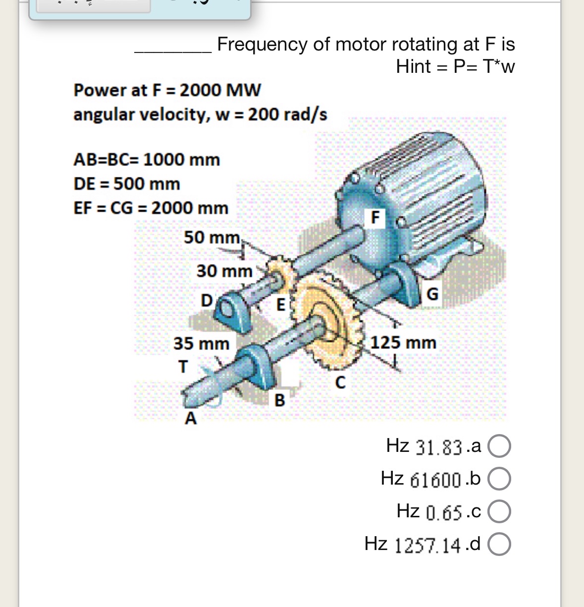 q , Frequency of motor rotating at F is Hint = P