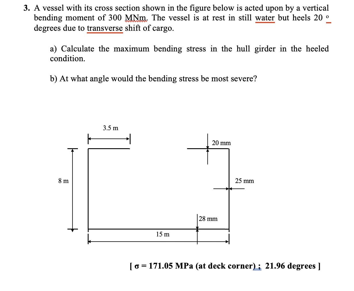 A vessel with its cross section shown in the