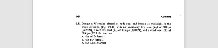 1 4 4 Columns 2 . 1 1 Design a W - section pinned