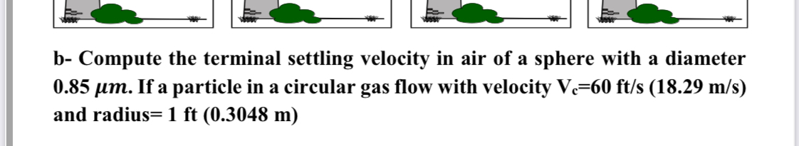 b - Compute the terminal settling velocity in air