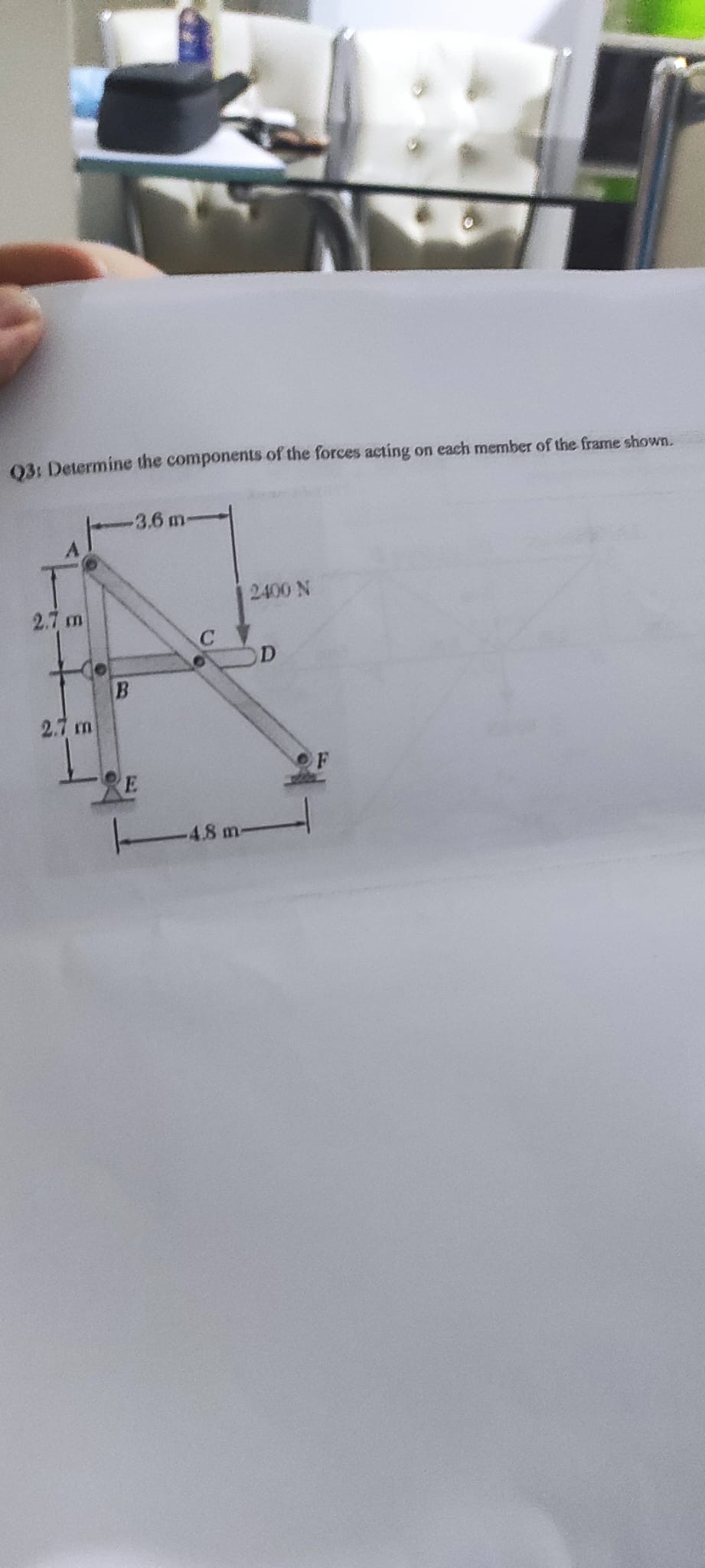 Q 3 . Determine the components of the forces