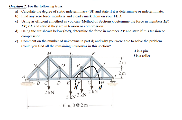 Question 2 : For the following truss: a )