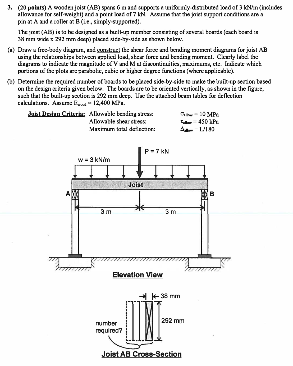 ( 2 0 points ) A wooden joist ( AB ) spans 6 m