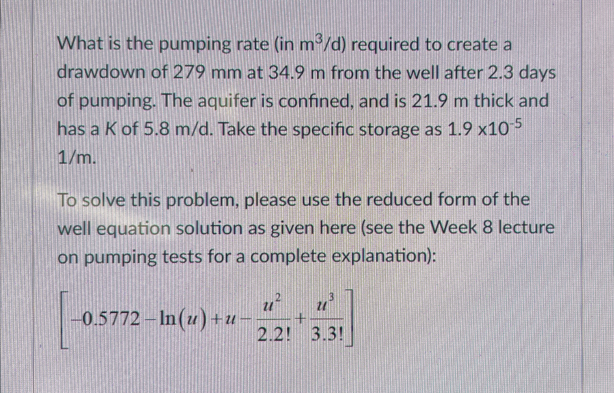 What is the pumping rate ( in m 3 d ) required to
