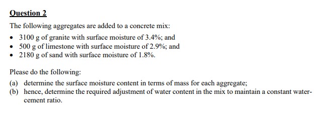 Question 2 The following aggregates are added to