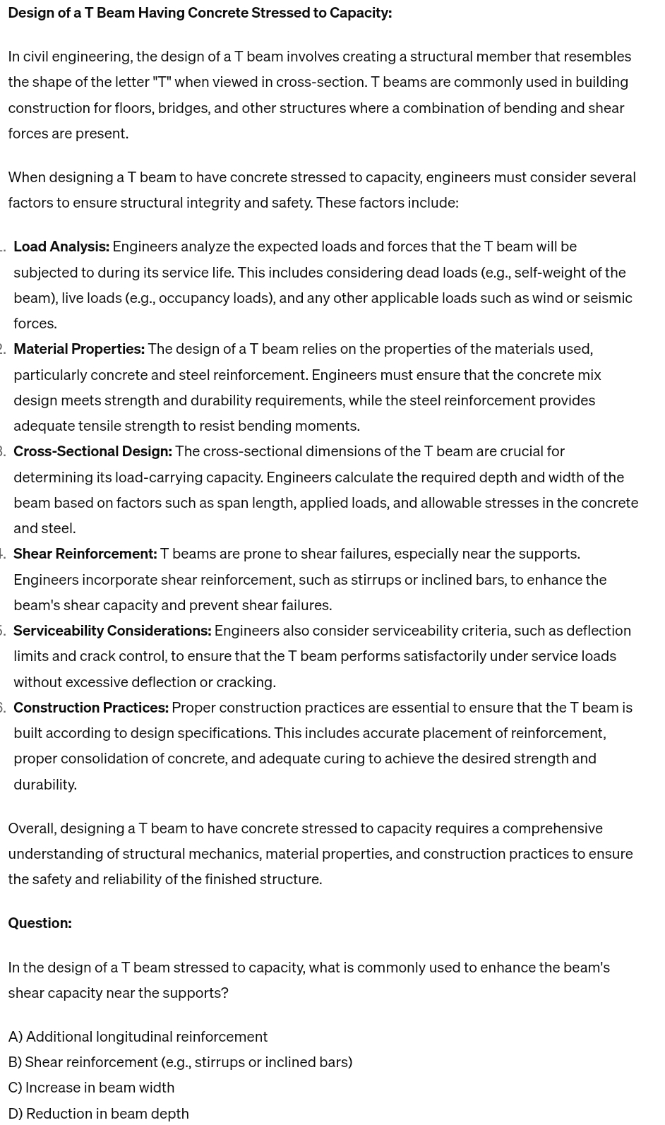 Design of a T Beam Having Concrete Stressed to