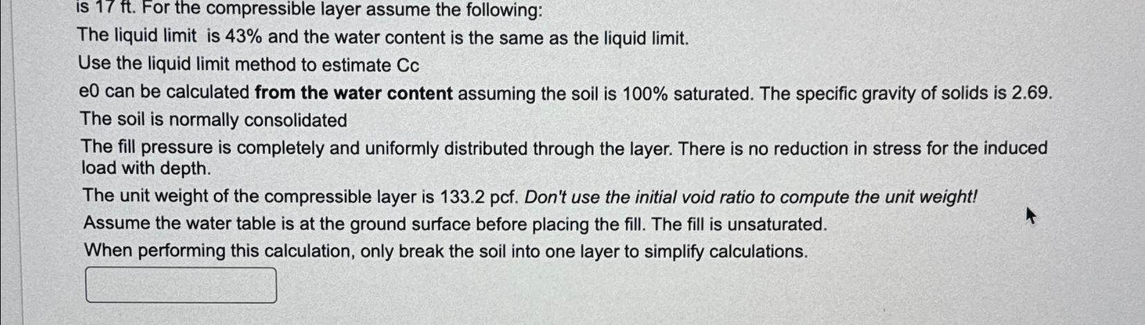 is 1 7 f t . For the compressible layer assume