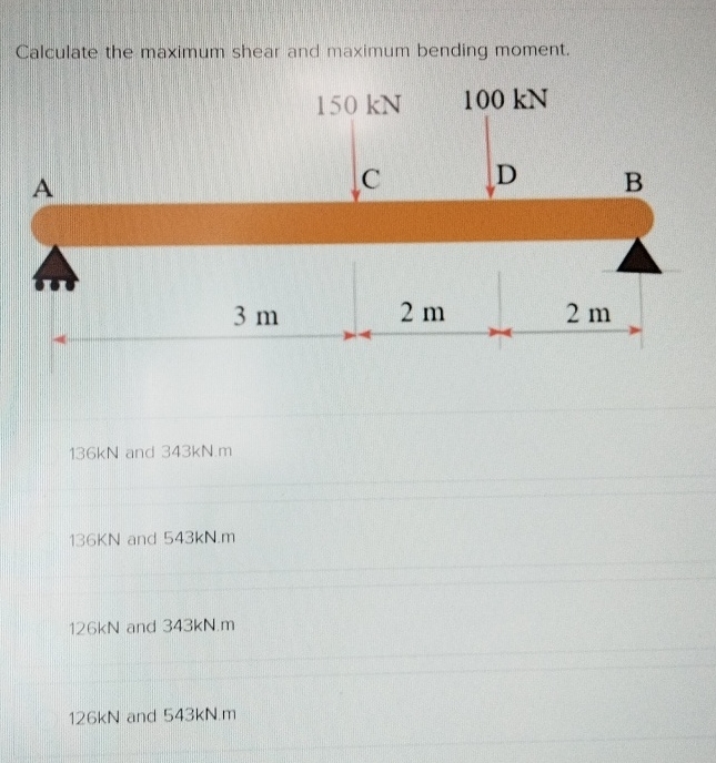 Calculate the maximum shear and maximum bending
