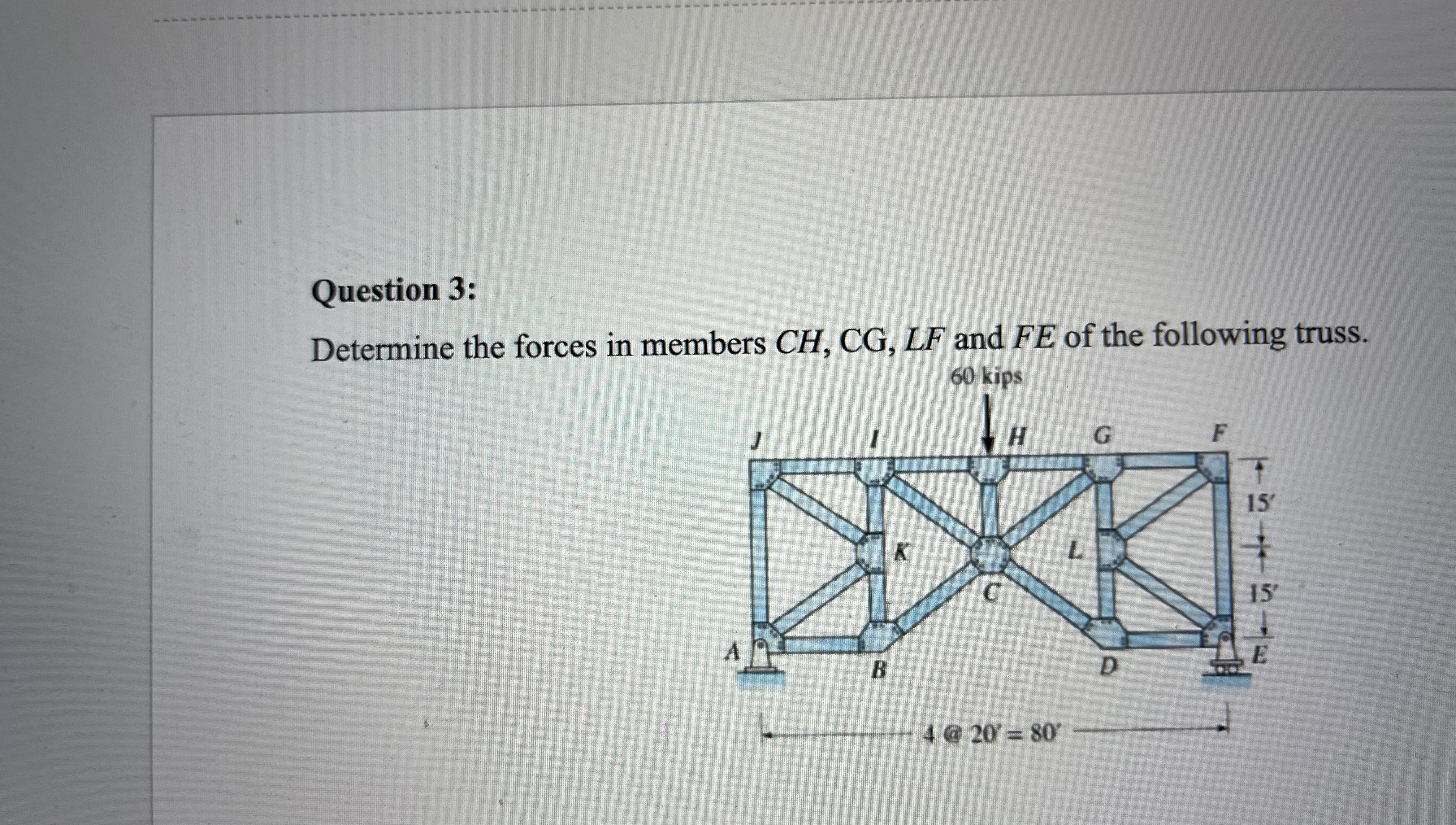 Question 3 : Determine the forces in members C H