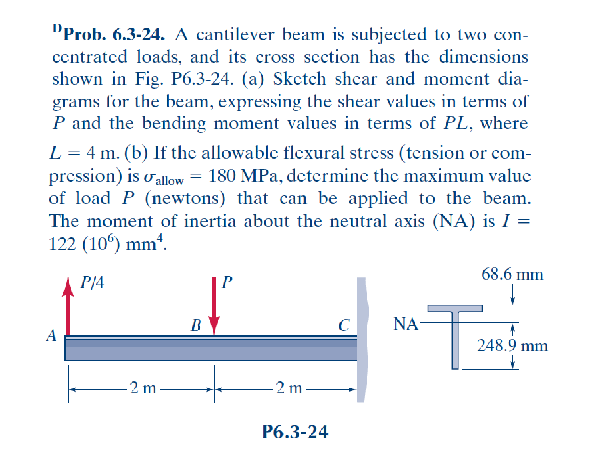 "Prob. 6 . 3 - 2 4 . A cantilever beam is