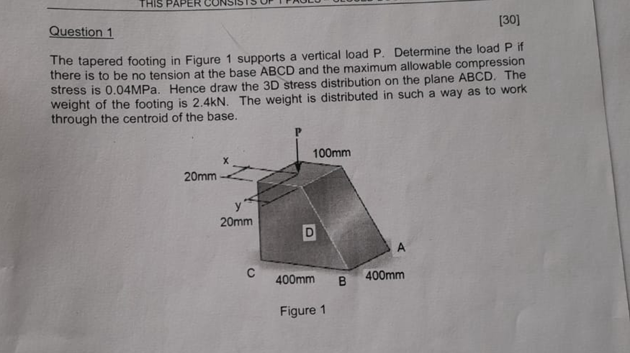 Question 1 The tapered footing in Figure 1