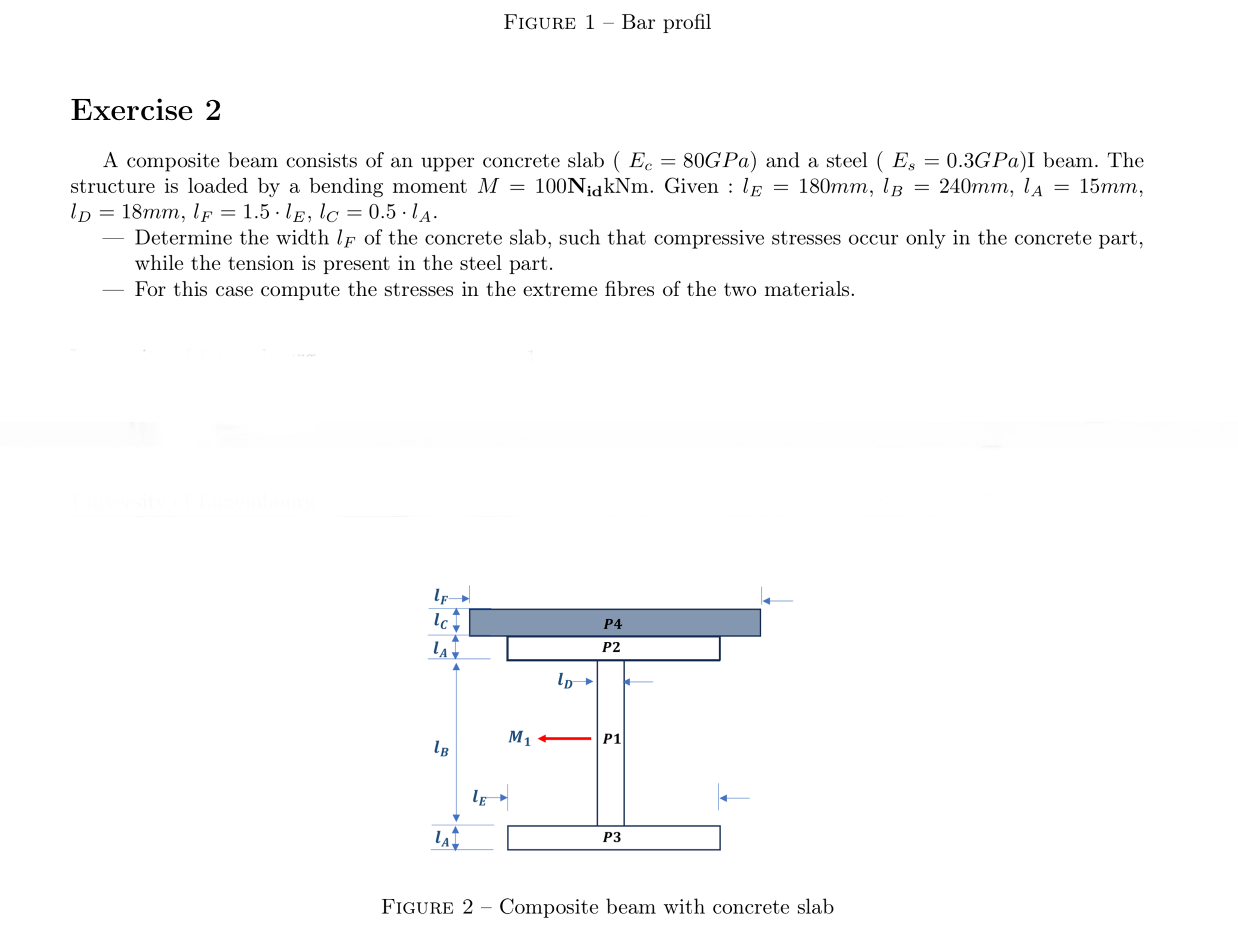 Exercise 2 A composite beam consists of an upper