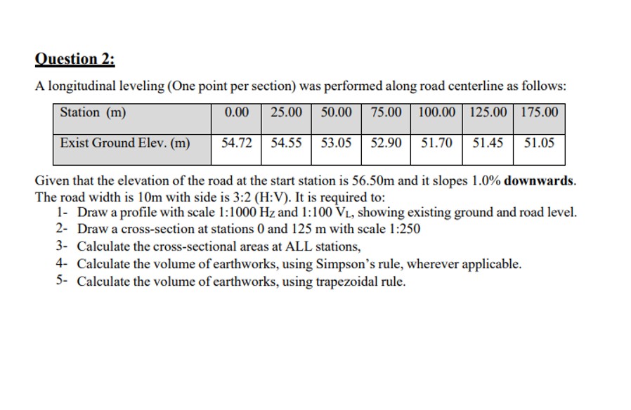 Question 2 : A longitudinal leveling ( One point