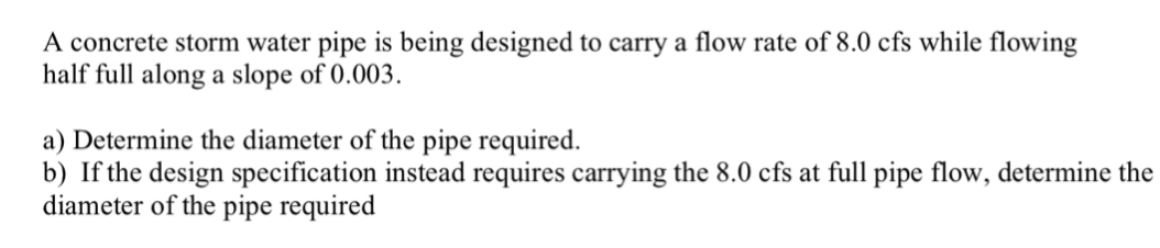 A concrete storm water pipe is being designed to