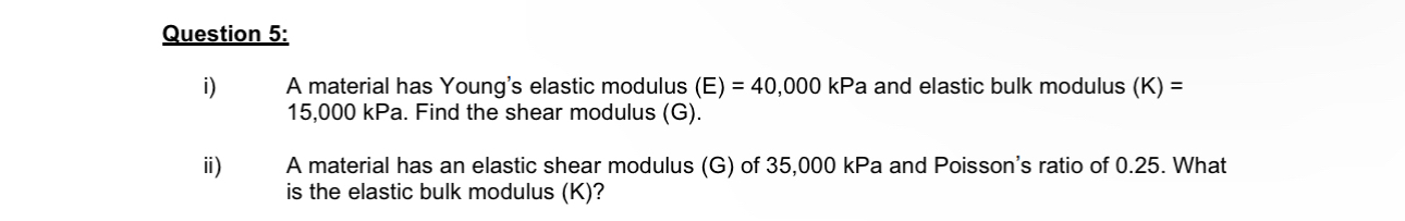 Question 5 : i ) A material has Young's elastic