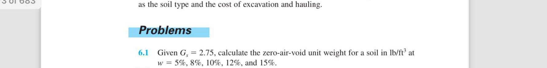 6 . 1 Given G s = 2 . 7 5 , calculate the zero -