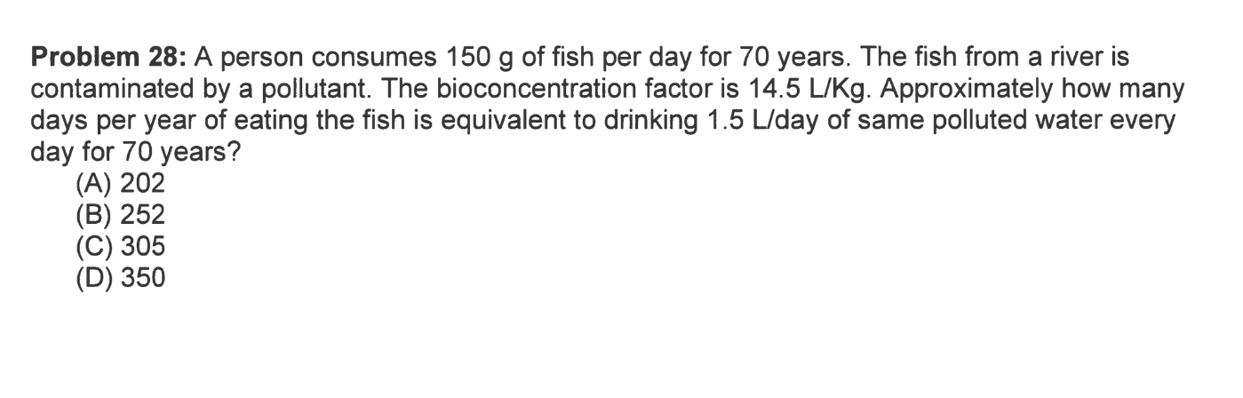 Problem 2 8 : A person consumes 1 5 0 g of fish