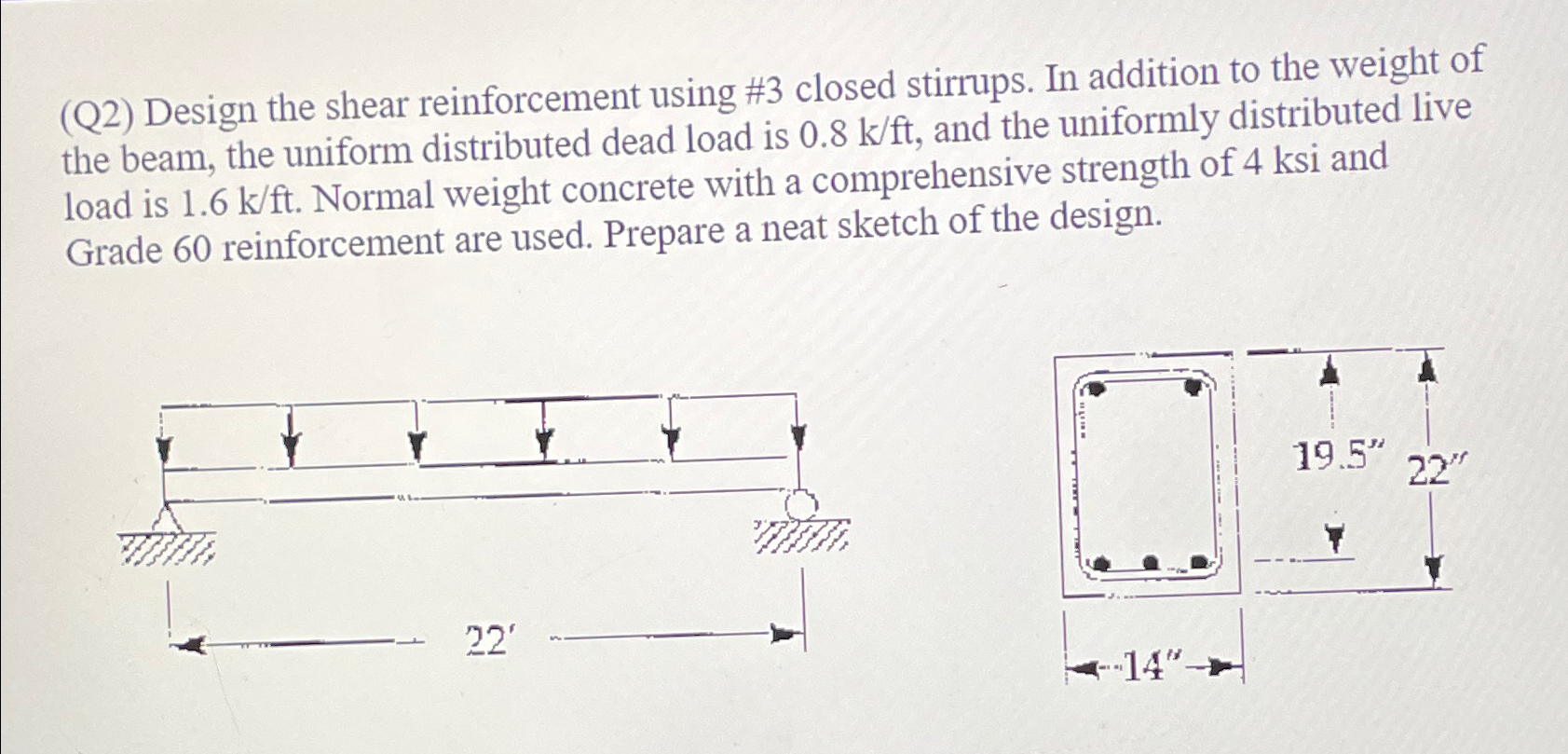 ( Q 2 ) Design the shear reinforcement using # 3