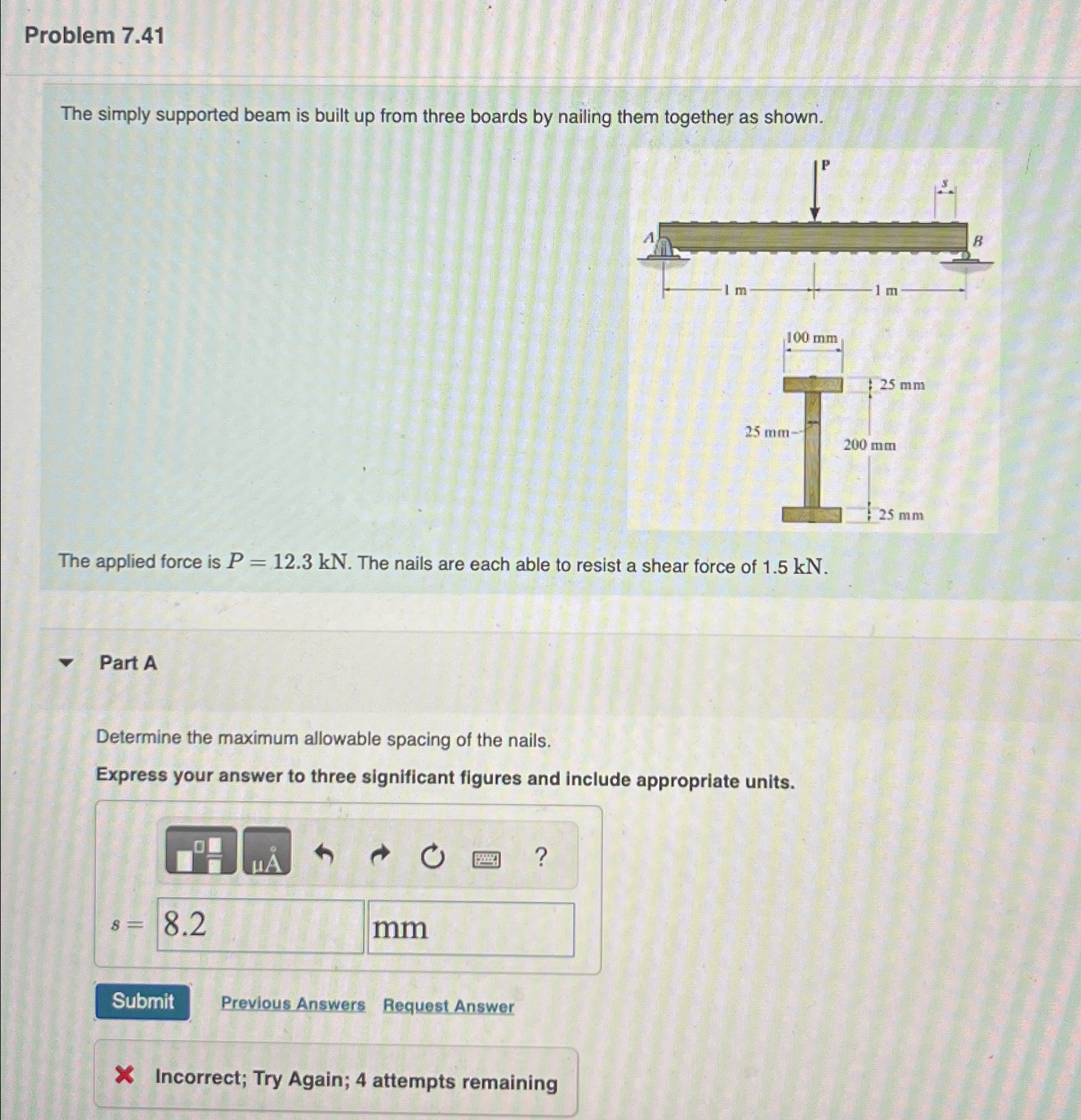 Problem 7 . 4 1 The simply supported beam is
