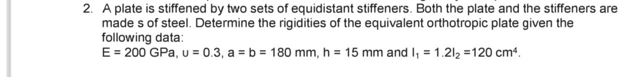 A plate is stiffened by two sets of equidistant