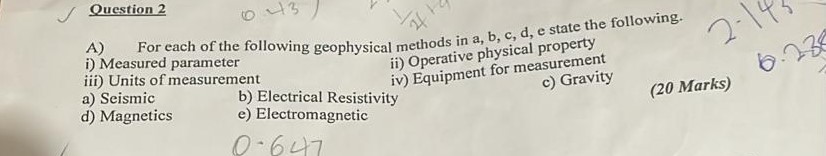 Question 2 A ) For each of the following