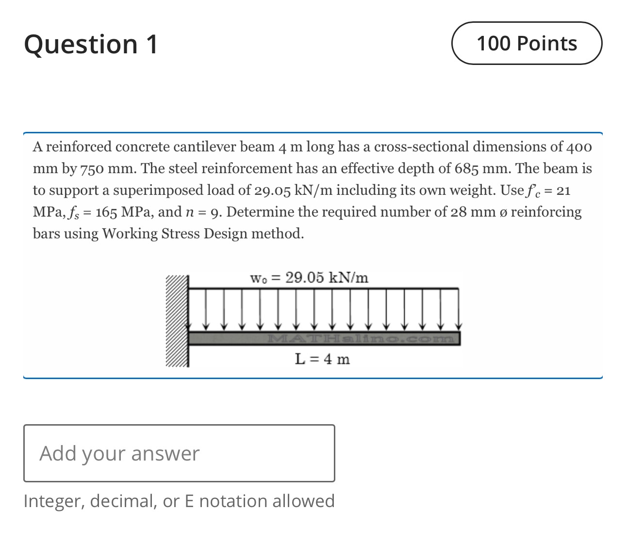 Question 1 1 0 0 Points A reinforced concrete