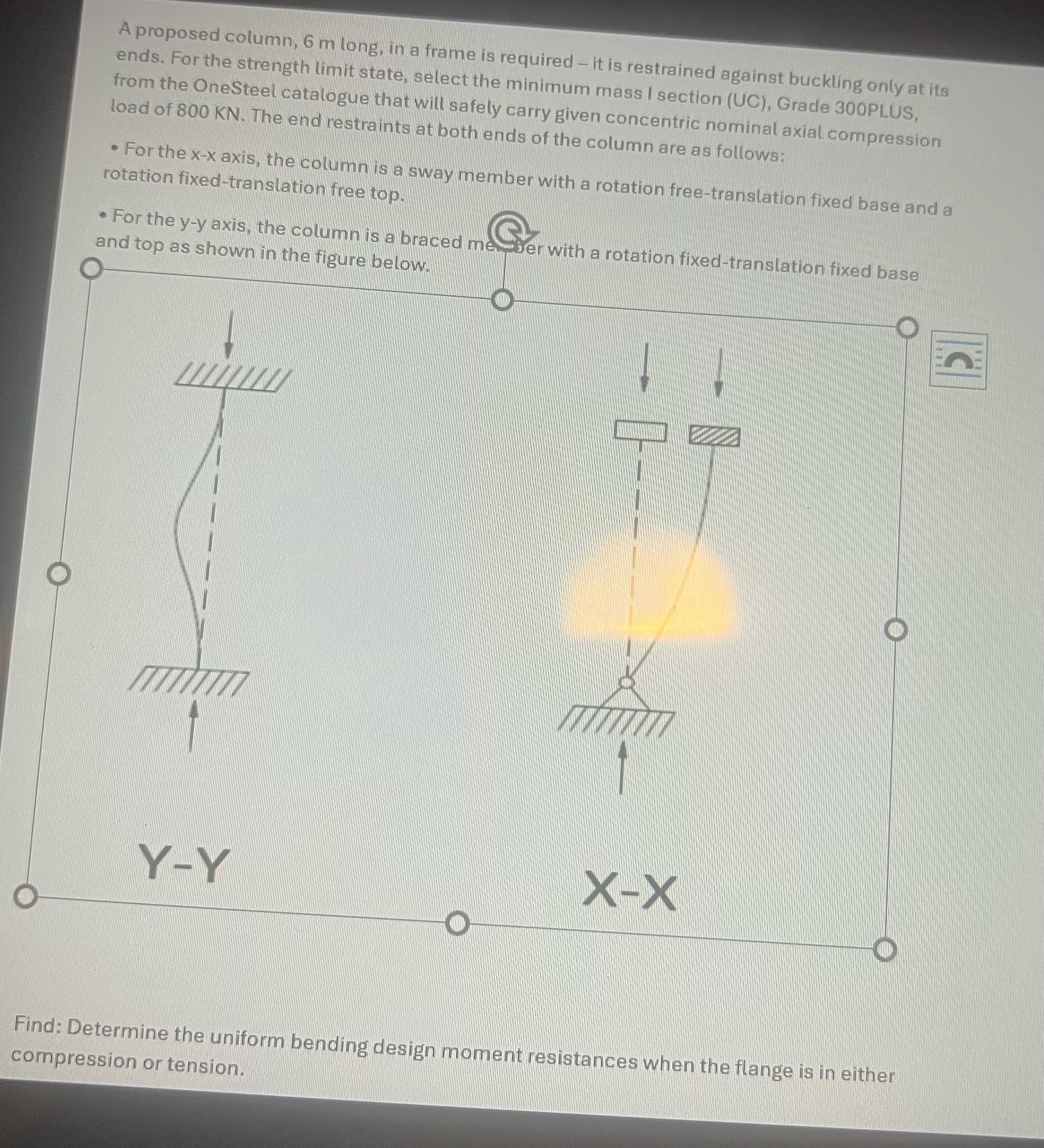 A proposed column, 6 m long, in a frame is