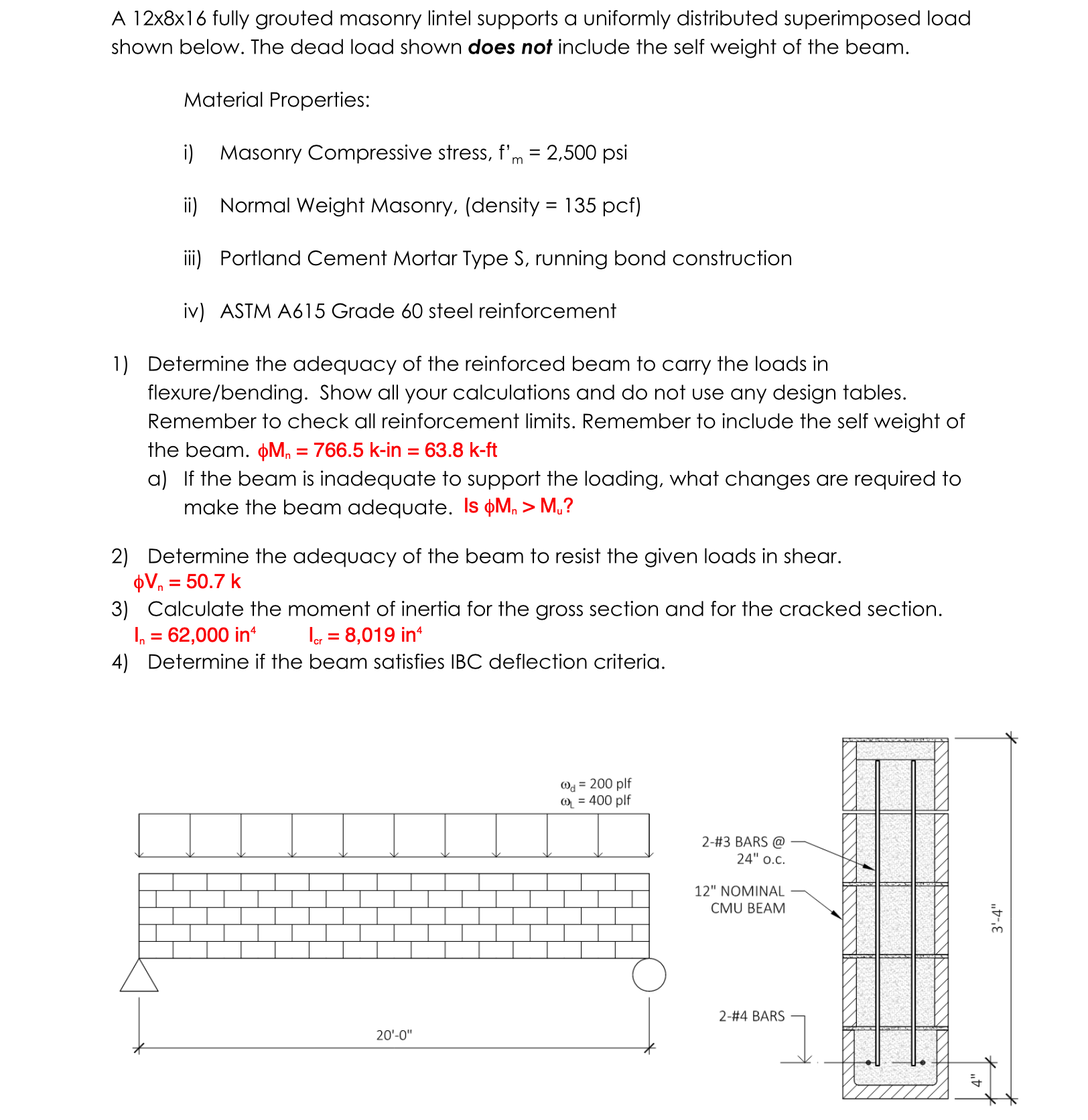 A 1 2 x 8 x 1 6 fully grouted masonry lintel