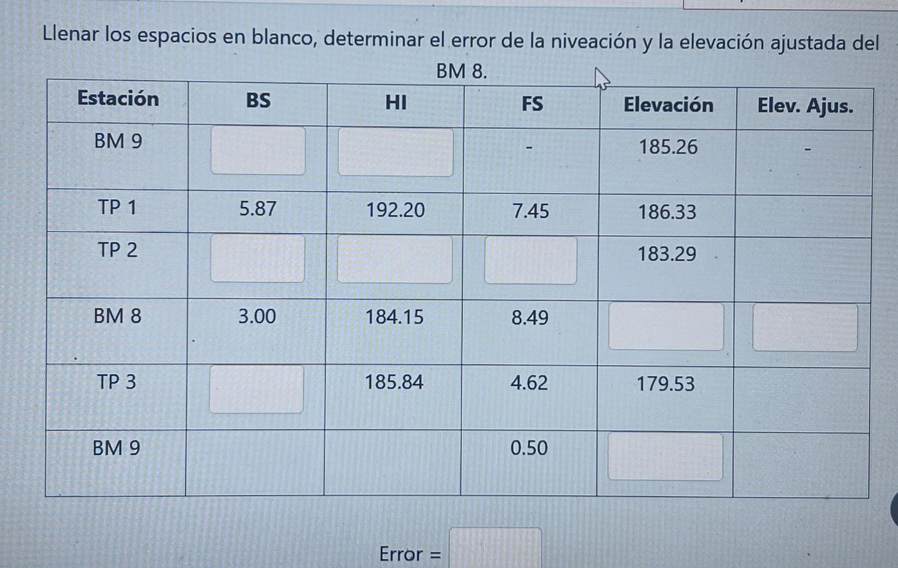 Llenar los espacios en blanco, determinar el
