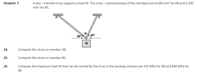 Situation 7 : , A two - member truss supports a