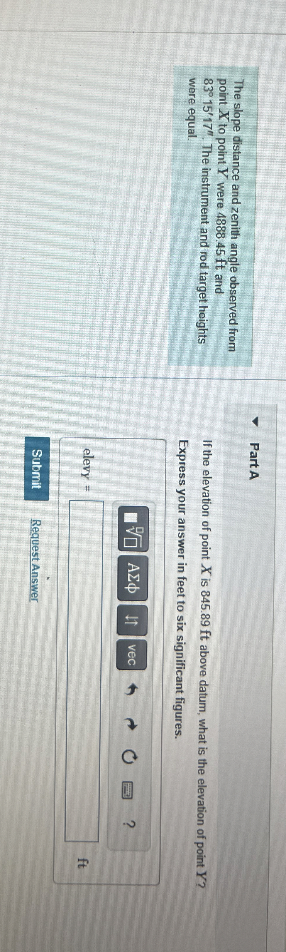 The slope distance and zenith angle observed from