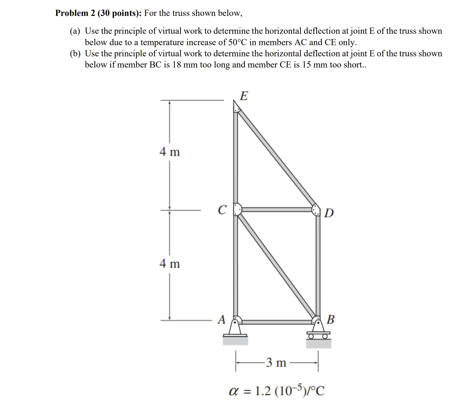 Problem 2 : For the truss shown below, ( a ) Use