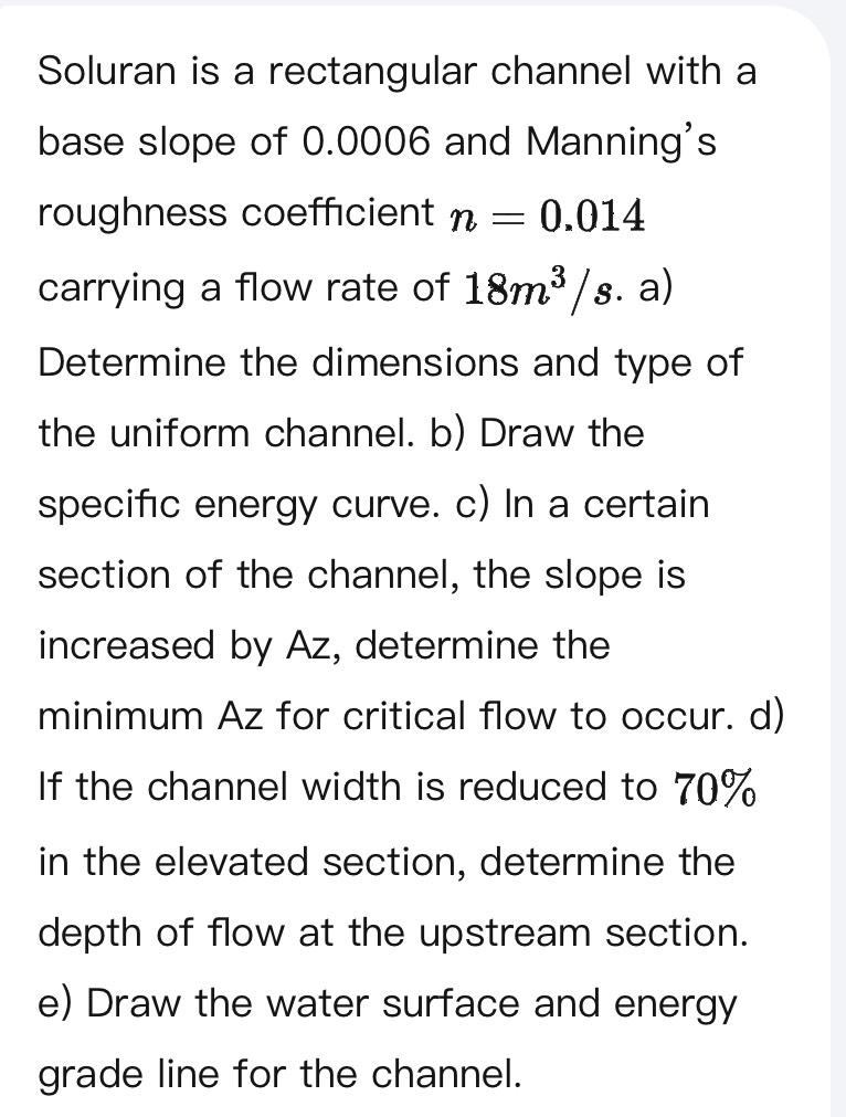 Soluran is a rectangular channel with a base