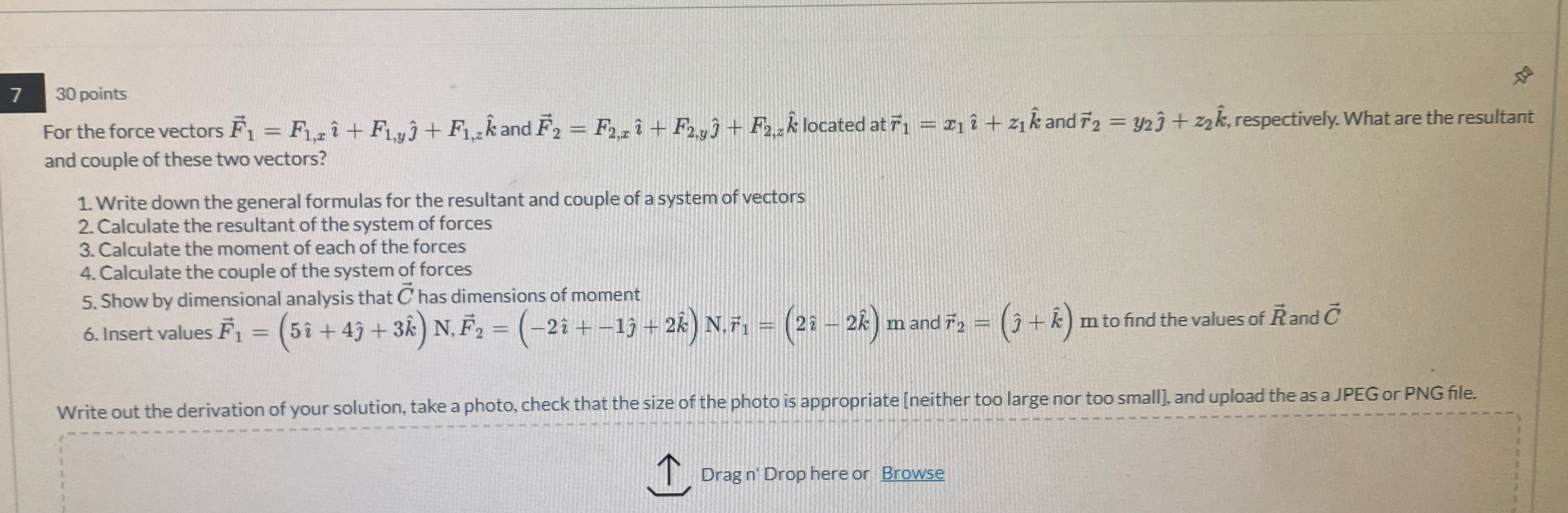 7 . 3 0 points For the force vectors vec ( F ) 1