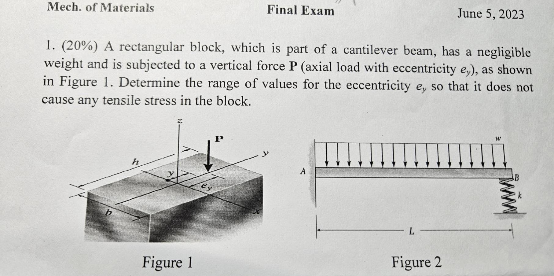 Mech. of Materials ( 2 0 % ) A rectangular block,